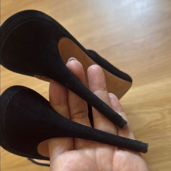 Halston Heritage Heels Black Suede Stiletto Mules Colette Size 7 Leather - Picture 6 of 9